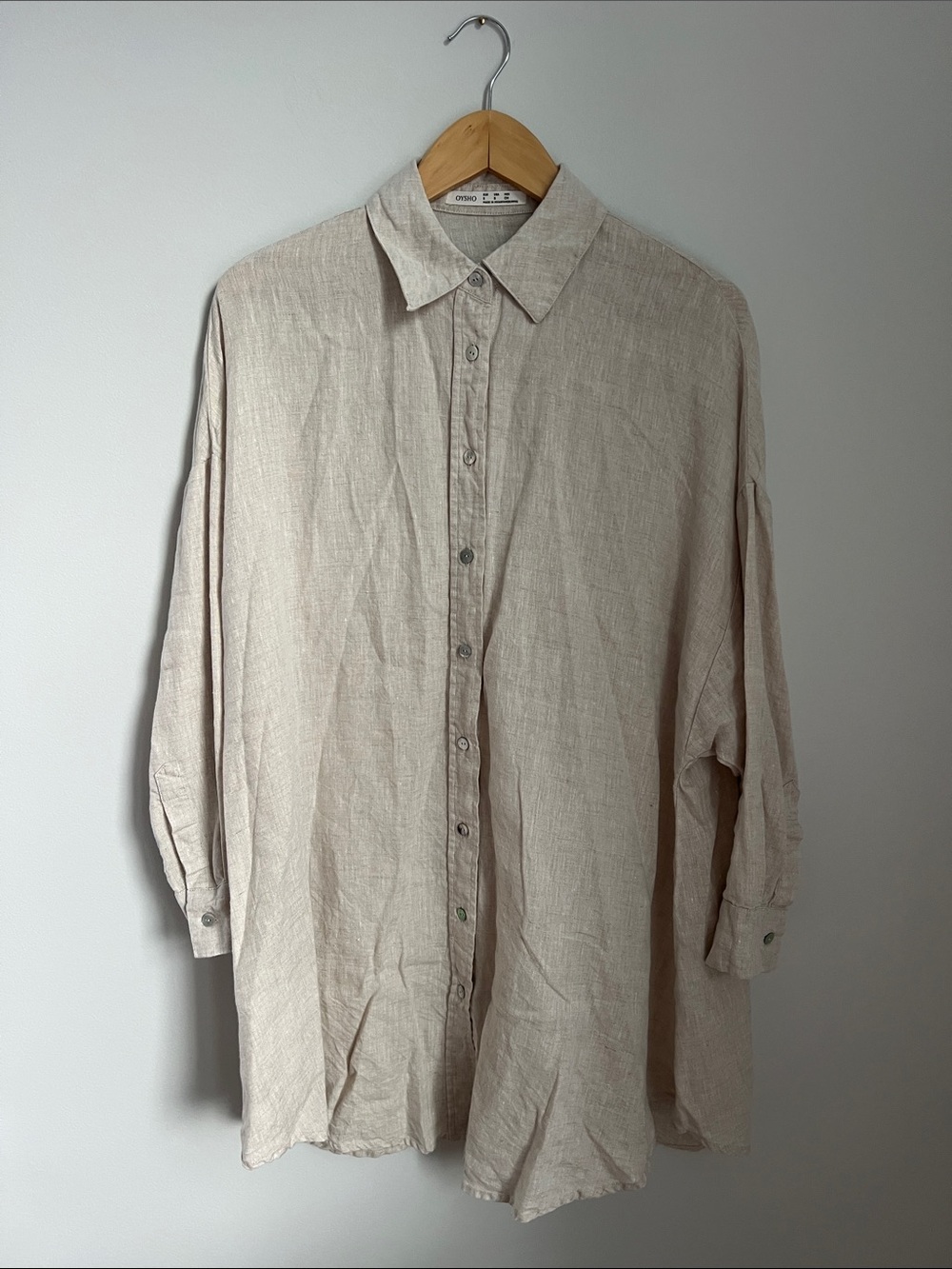 Oysho | Beige Linen Lightweight Oversized Breathable Shirt Dress Size Small